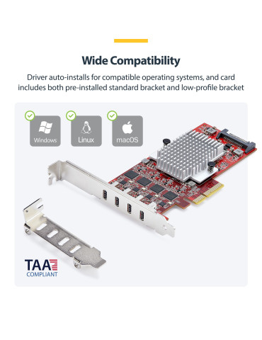 StarTech.com USB Type-C PCIe-kort med fyra portar, USB 3.2 10 Gbps, USB-C PCI Express-expansionskort, fyra oberoende