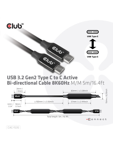 CLUB3D CAC-1535 USB cable USB 3.2 Gen 2 (3.1 Gen 2) 196.9" (5 m) USB C 10 Gbit s 60 W Black