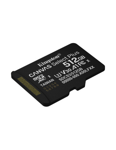 Kingston Technology 512GB microSDXC Canvas Select Plus Gen3 150MB s A1 Card + Adapter