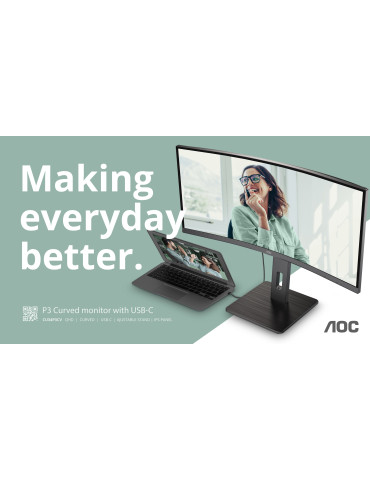 AOC CU34P3CV tietokoneen litteä näyttö 86,4 cm (34") 3440 x 1440 pikseliä UltraWide Quad HD LED Musta