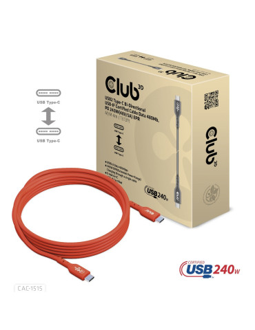 CLUB3D CAC-1515 USB-kablar USB 2.0 4 m USB C 240 W Orange