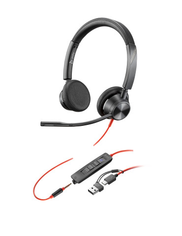 HP Poly Blackwire 3325 Stereo Microsoft Teams Certified USB-C Headset +3.5mm Plug +USB-C A Adapter