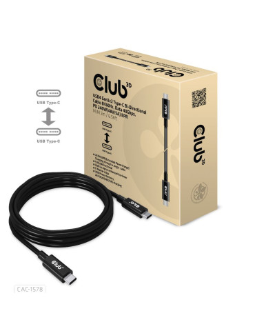 CLUB3D USB4 Gen3x2 Type-C Bi-Directional Cable 8K60Hz, Data 40Gbps, PD 240W(48V 5A) EPR M M 2m   6.56ft