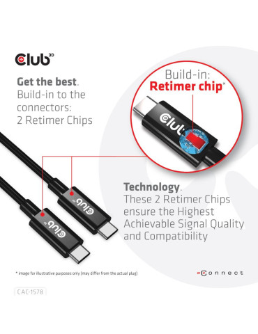 CLUB3D USB4 Gen3x2 Type-C Bi-Directional Cable 8K60Hz, Data 40Gbps, PD 240W(48V 5A) EPR M M 2m   6.56ft