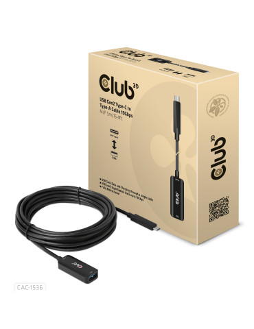 CLUB3D CAC-1536 USB-kablar USB 3.2 Gen 2 (3.1 Gen 2) 5 m USB C USB A 10 Gbit s Svart