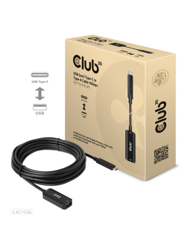 CLUB3D CAC-1536 USB-kablar USB 3.2 Gen 2 (3.1 Gen 2) 5 m USB C USB A 10 Gbit s Svart