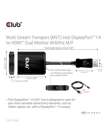 CLUB3D CSV-7200H bilddelare DisplayPort 2x HDMI