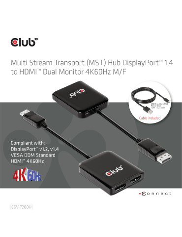 CLUB3D CSV-7200H bilddelare DisplayPort 2x HDMI