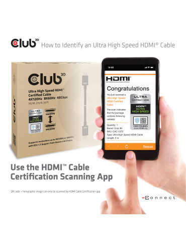 CLUB3D Ultra High Speed HDMI 4K120Hz, 8K60Hz Cable 48Gbps M M 3 m  9.84ft