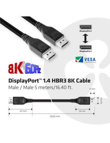 CLUB3D DisplayPort 1.4 HBR3 8K Cable M M 5m  16.40ft