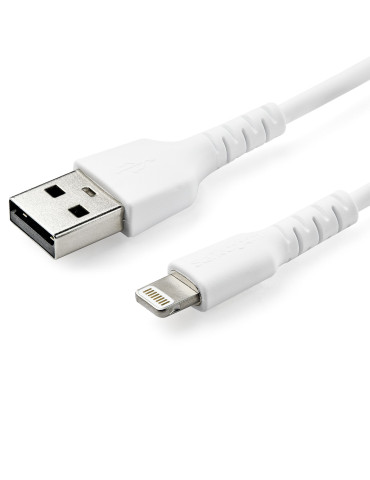 StarTech.com 1m tålig vitt USB-A till Blixtkabel - Tungt, robust aramifiber USB typ A till Blixtladdare synkron strömsladd -
