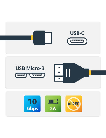 StarTech.com 50 cm USB-C till Micro USB-B-kabel, USB 10 Gbps, datasladd, 3 A, USB C till Micro-B-dataöverföringskabel