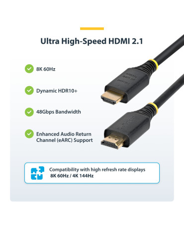 StarTech.com 50 cm certifierad HDMI-kabel med ultrahög hastighet, 8K 60 Hz 4K 120 Hz, HDMI 2.1-kabel med HDR10+ eARC, 48 Gbps,