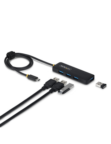 StarTech.com USB-C-hubb med fyra portar, 5 Gbps, bussdriven, USB-C till 4x USB-A-minihubb, extra lång 61 cm värdkabel,