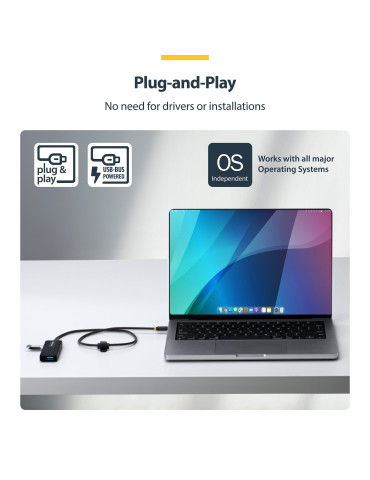 StarTech.com H5C4A-USB-HUB-2 keskitin USB 3.2 Gen 1 (3.1 Gen 1) Type-C 5000 Mbit s Musta