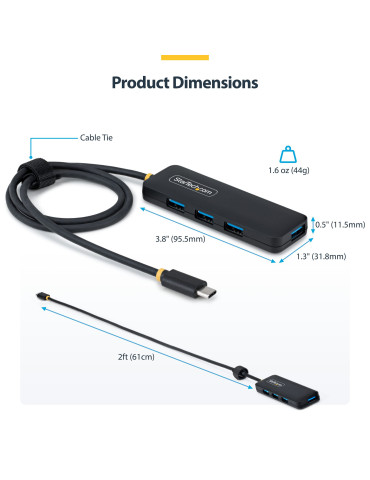 StarTech.com H5C4A-USB-HUB-2 keskitin USB 3.2 Gen 1 (3.1 Gen 1) Type-C 5000 Mbit s Musta