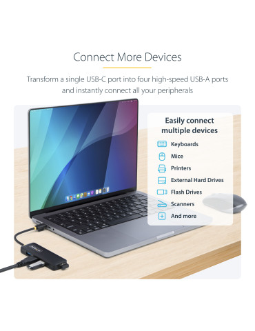 StarTech.com H5C4A-USB-HUB keskitin USB 3.2 Gen 1 (3.1 Gen 1) Type-C 5000 Mbit s Musta