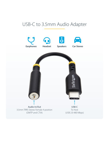 StarTech.com USBCAUDIO2 audio cable 5" (0.127 m) USB Type-C 2.0 3.5 mm Black