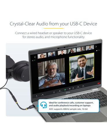 StarTech.com USBCAUDIO2 audio cable 5" (0.127 m) USB Type-C 2.0 3.5 mm Black