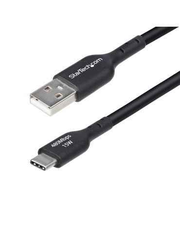 StarTech.com 4 m USB-A till USB-C-laddningskabel, laddning och synkronisering, 3 A, USB 2.0, TPE-mantel - Svart
