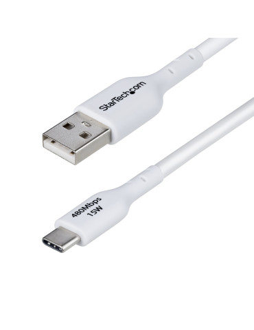 StarTech.com 3 m USB-A till USB-C-laddningskabel, laddning och synkronisering, 3 A, USB 2.0, TPE-mantel - Vit USB-laddningssladd