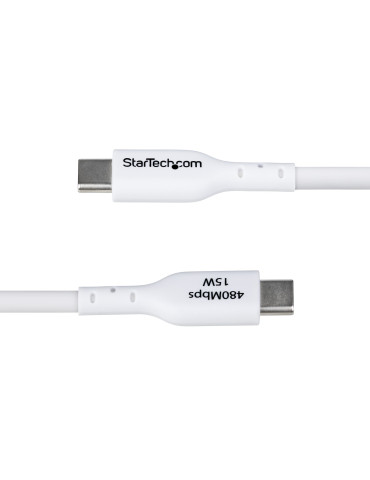 StarTech.com 3 m USB-A till USB-C-laddningskabel, laddning och synkronisering, 3 A, USB 2.0, TPE-mantel - Vit USB-laddningssladd