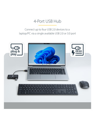 StarTech.com ST4200MINI2-USB-HUB keskitin USB 2.0 480 Mbit s Musta