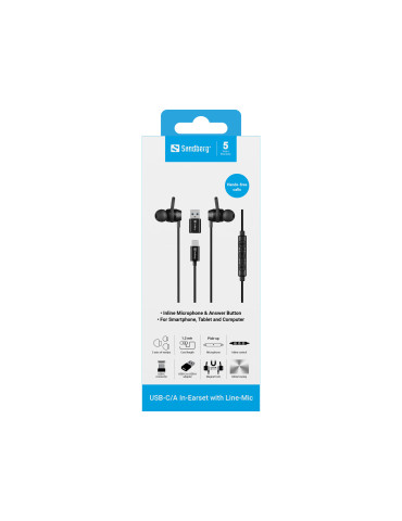 Sandberg USB-C A In-Earset with Line-Mic