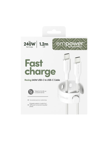 PanzerGlass empower™ by ® Racing 240W USB-C to USB-C Cable | USB 2.0 | 1.2M | Silver White USB cable