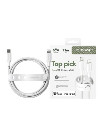 PanzerGlass empower™ by ® Racing 60W USB-C to Lightning Cable | USB 2.0 | 1.2M | Silver White USB-kaapeli Valkoinen