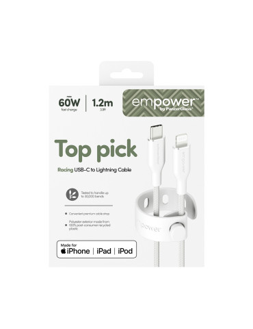 PanzerGlass empower™ by ® Racing 60W USB-C to Lightning Cable | USB 2.0 | 1.2M | Silver White USB-kaapeli Valkoinen