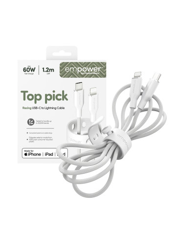 PanzerGlass empower™ by ® Racing 60W USB-C to Lightning Cable | USB 2.0 | 1.2M | Silver White USB-kaapeli Valkoinen