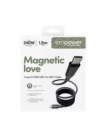 PanzerGlass empower™ by ® Magnetic 240W USB-C to USB-C Cable | USB 2.0 | 1.5M | Space Black USB cable 59.1" (1.5 m) Transparent