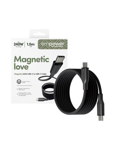 PanzerGlass empower™ by ® Magnetic 240W USB-C to USB-C Cable | USB 2.0 | 1.5M | Space Black USB cable 59.1" (1.5 m) Transparent