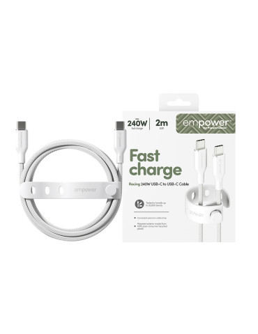 PanzerGlass empower™ by ® Racing 240W USB-C to USB-C Cable | USB 2.0 | 2M | Silver White USB cable