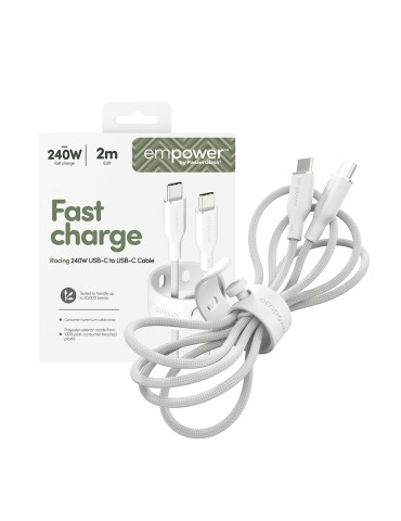 PanzerGlass empower™ by ® Racing 240W USB-C to USB-C Cable | USB 2.0 | 2M | Silver White USB cable