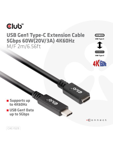 CLUB3D CAC-1529 USB-kaapeli USB 3.2 Gen 1 (3.1 Gen 1) 2 m USB C 5 Gbit s 60 W Musta