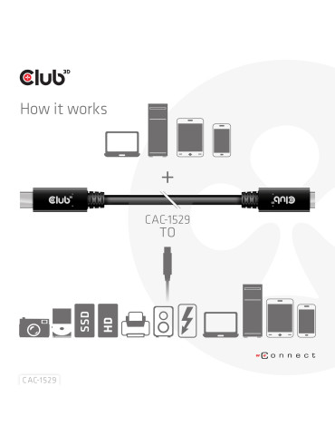 CLUB3D CAC-1529 USB-kaapeli USB 3.2 Gen 1 (3.1 Gen 1) 2 m USB C 5 Gbit s 60 W Musta