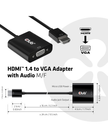 CLUB3D CAC-1302 video cable adapter 19.7" (0.5 m) HDMI Type A (Standard) VGA (D-Sub) Black
