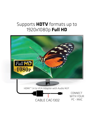 CLUB3D CAC-1302 video cable adapter 19.7" (0.5 m) HDMI Type A (Standard) VGA (D-Sub) Black