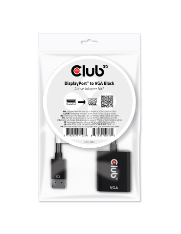 CLUB3D CAC-2013 video cable adapter 8.98" (0.228 m) Displayport VGA Black