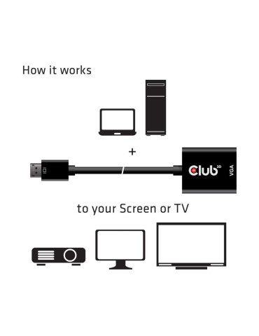 CLUB3D CAC-2013 video cable adapter 8.98" (0.228 m) Displayport VGA Black