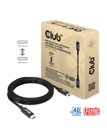 CLUB3D USB4 Gen3x2 Type-C Bi-Directional Cable 8K60Hz or 4K120Hz, Data 40Gbps, PD 240W(48V 5A) EPR M M 3m   9.84ft