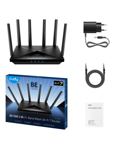 Cudy WR11000 trådlös router 2.5 Gigabit Ethernet Triband (2,4 GHz 5 GHz 6 GHz) Svart