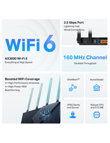 TP-Link Archer AX55 Pro wireless router Gigabit Ethernet Dual-band (2.4 GHz   5 GHz) Black