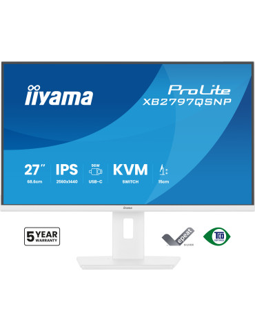 iiyama ProLite XB2797QSNP-W1 tietokoneen litteä näyttö 68,6 cm (27") 2560 x 1440 pikseliä Quad HD LCD Valkoinen