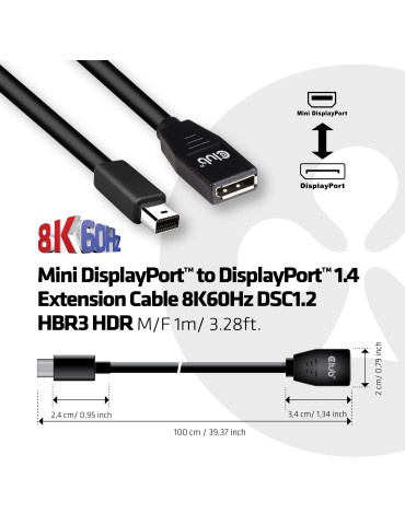 CLUB3D CAC-1121 DisplayPort cable 39.4" (1 m) Mini DisplayPort Black