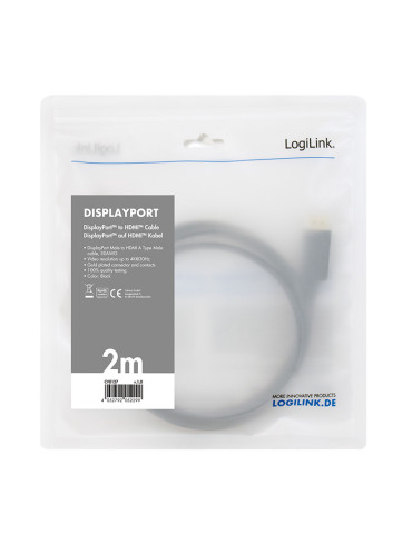 LogiLink CV0127 videokabeladapter 2 m DisplayPort HDMI Typ A (standard) Svart