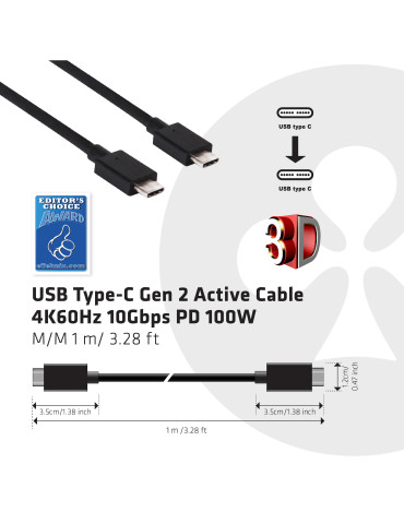 CLUB3D USB Type-C Cable M M 0.8Meter Active PD ~100Watt 4K60Hz