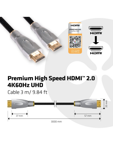 CLUB3D HDMI 2.0 Cable 3Meter UHD 4K 60Hz 18Gbps Certified Premium High Speed